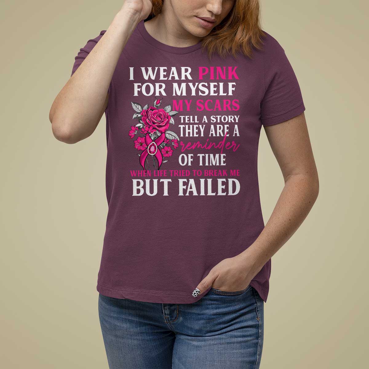 Pink Breast Cancer T Shirt For Women I Wear Pink For Myself My Scars Tell A Story - Wonder Print Shop