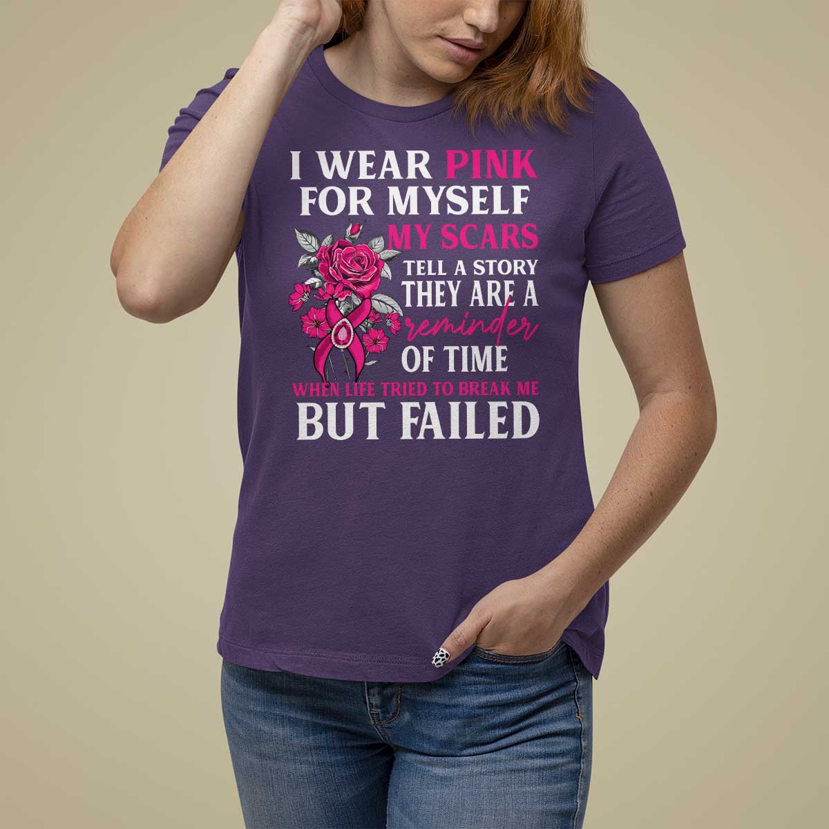Pink Breast Cancer T Shirt For Women I Wear Pink For Myself My Scars Tell A Story - Wonder Print Shop