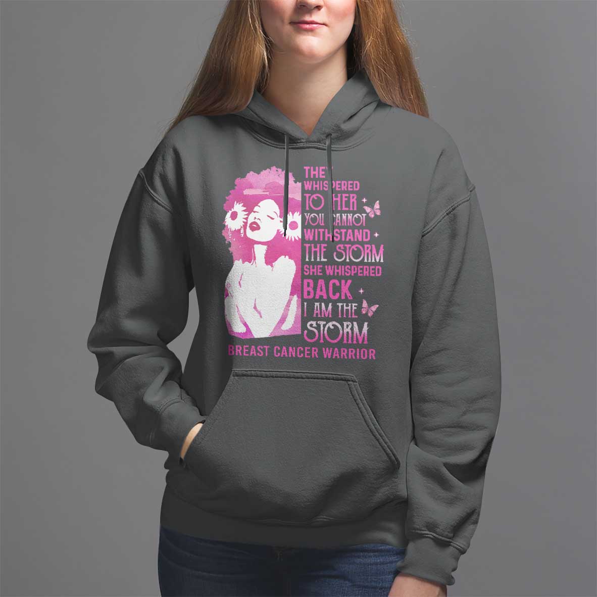 Pink Breast Cancer Hoodie She Whispered Back I Am The Storm - Wonder Print Shop