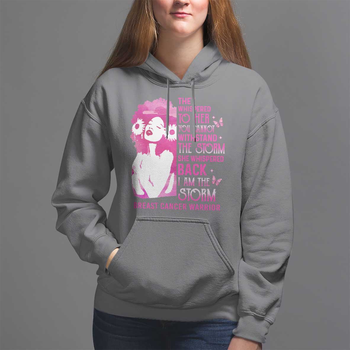 Pink Breast Cancer Hoodie She Whispered Back I Am The Storm - Wonder Print Shop