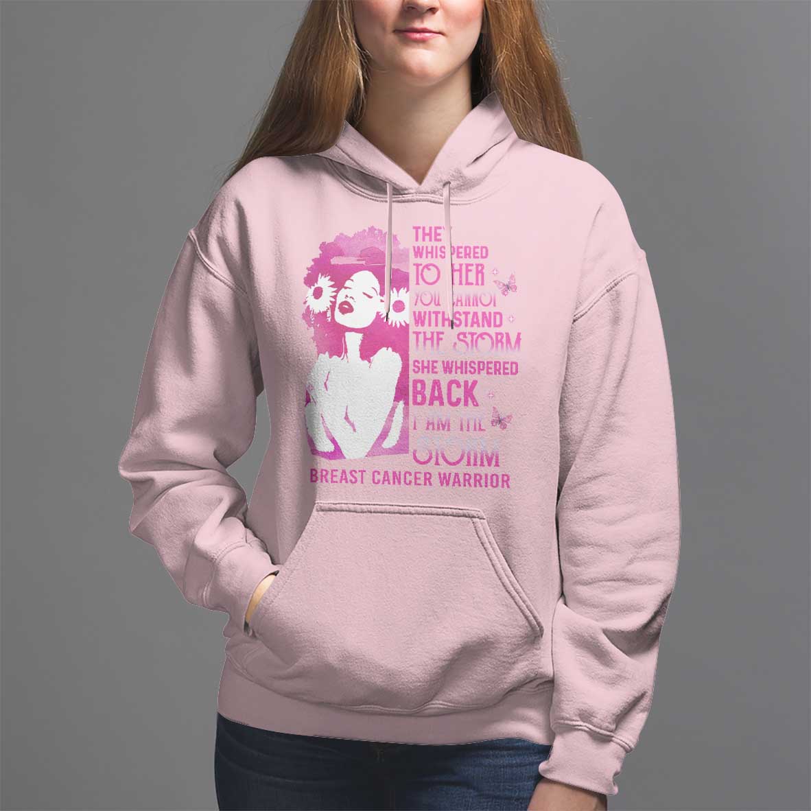 Pink Breast Cancer Hoodie She Whispered Back I Am The Storm - Wonder Print Shop