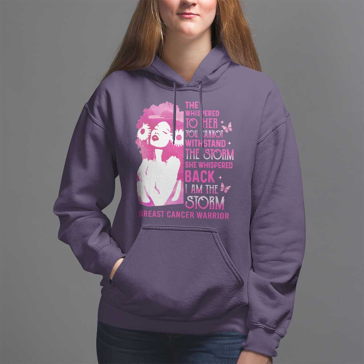 Pink Breast Cancer Hoodie She Whispered Back I Am The Storm - Wonder Print Shop