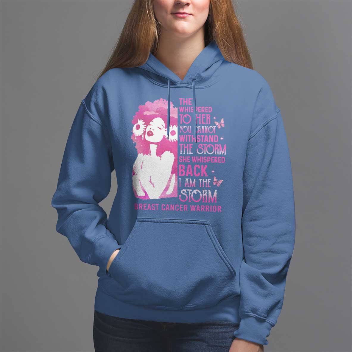 Pink Breast Cancer Hoodie She Whispered Back I Am The Storm - Wonder Print Shop