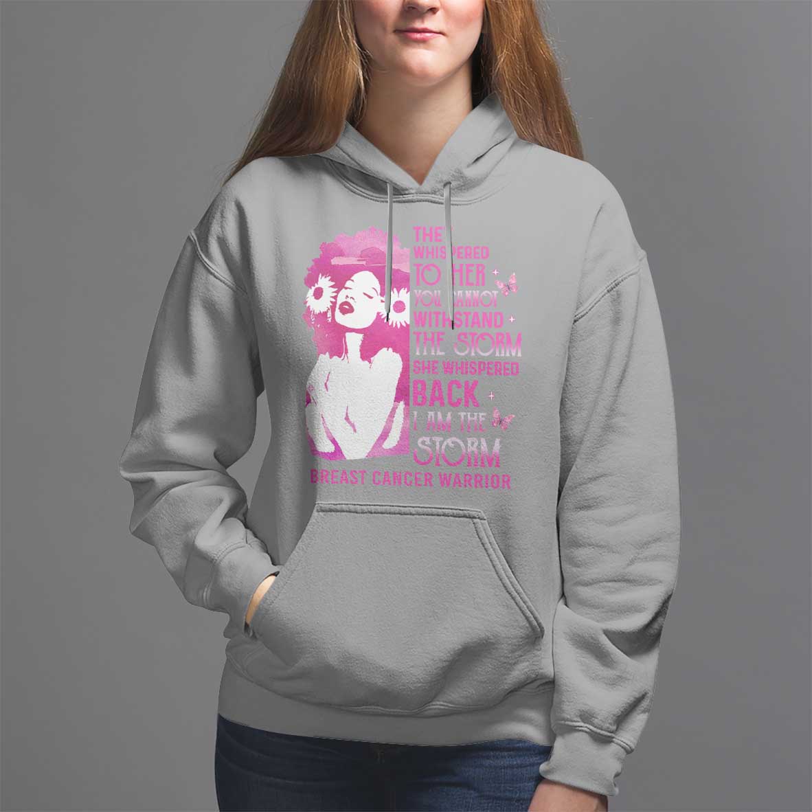 Pink Breast Cancer Hoodie She Whispered Back I Am The Storm - Wonder Print Shop