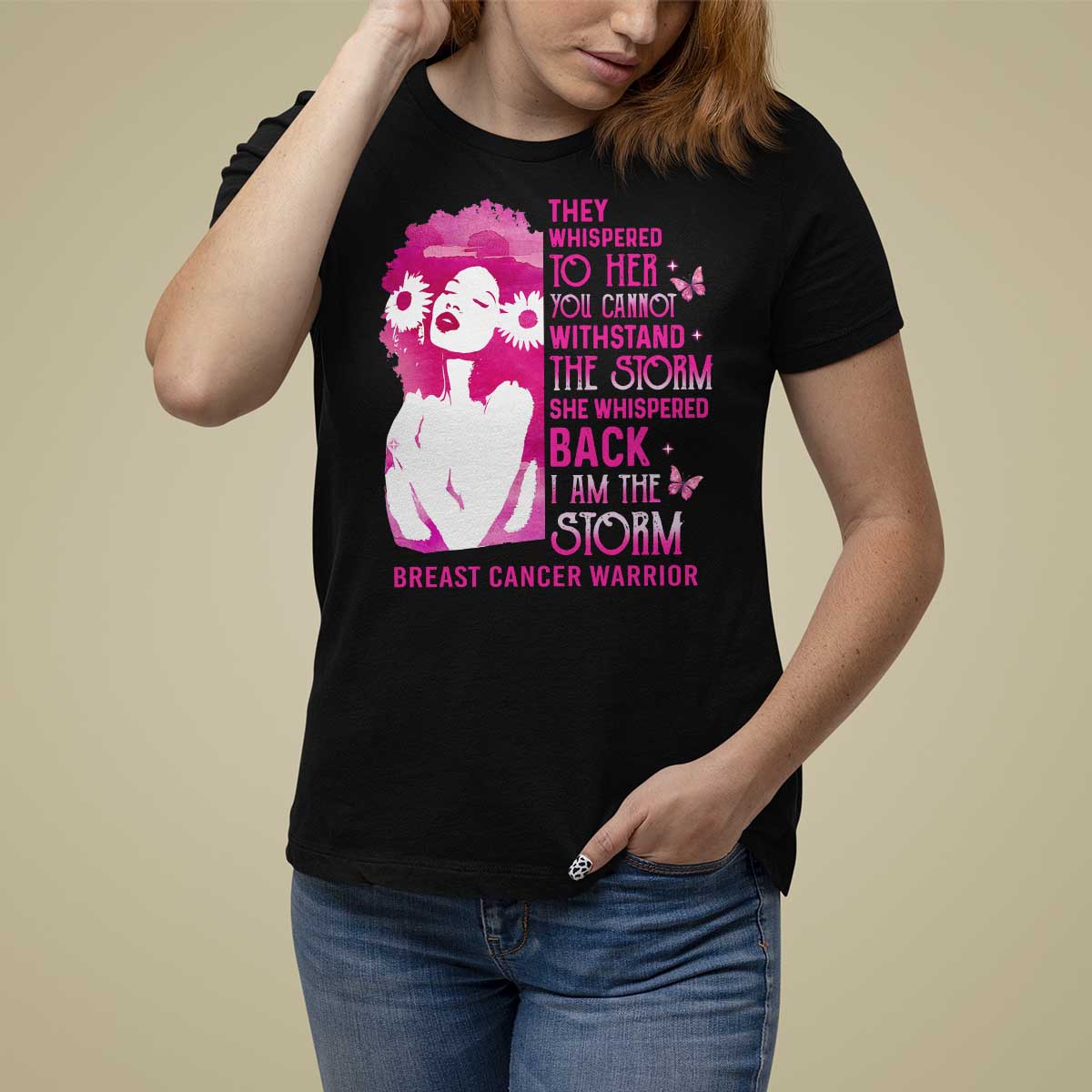 Pink Breast Cancer T Shirt For Women She Whispered Back I Am The Storm - Wonder Print Shop