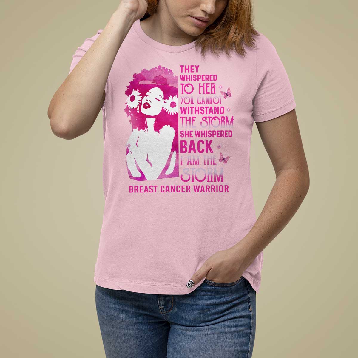 Pink Breast Cancer T Shirt For Women She Whispered Back I Am The Storm - Wonder Print Shop