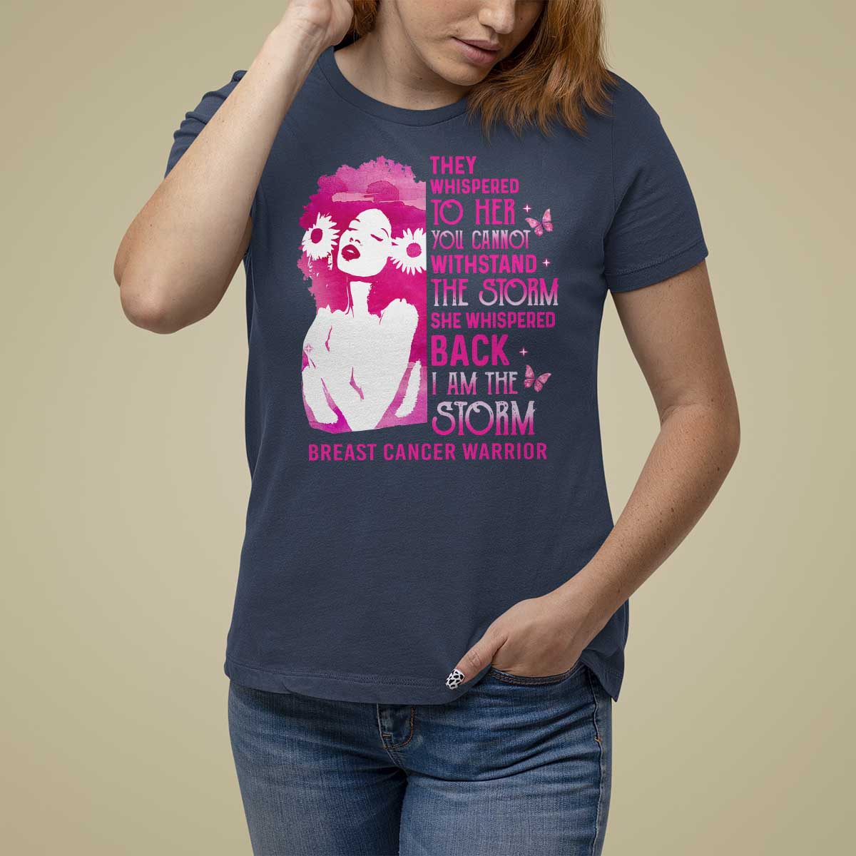 Pink Breast Cancer T Shirt For Women She Whispered Back I Am The Storm - Wonder Print Shop