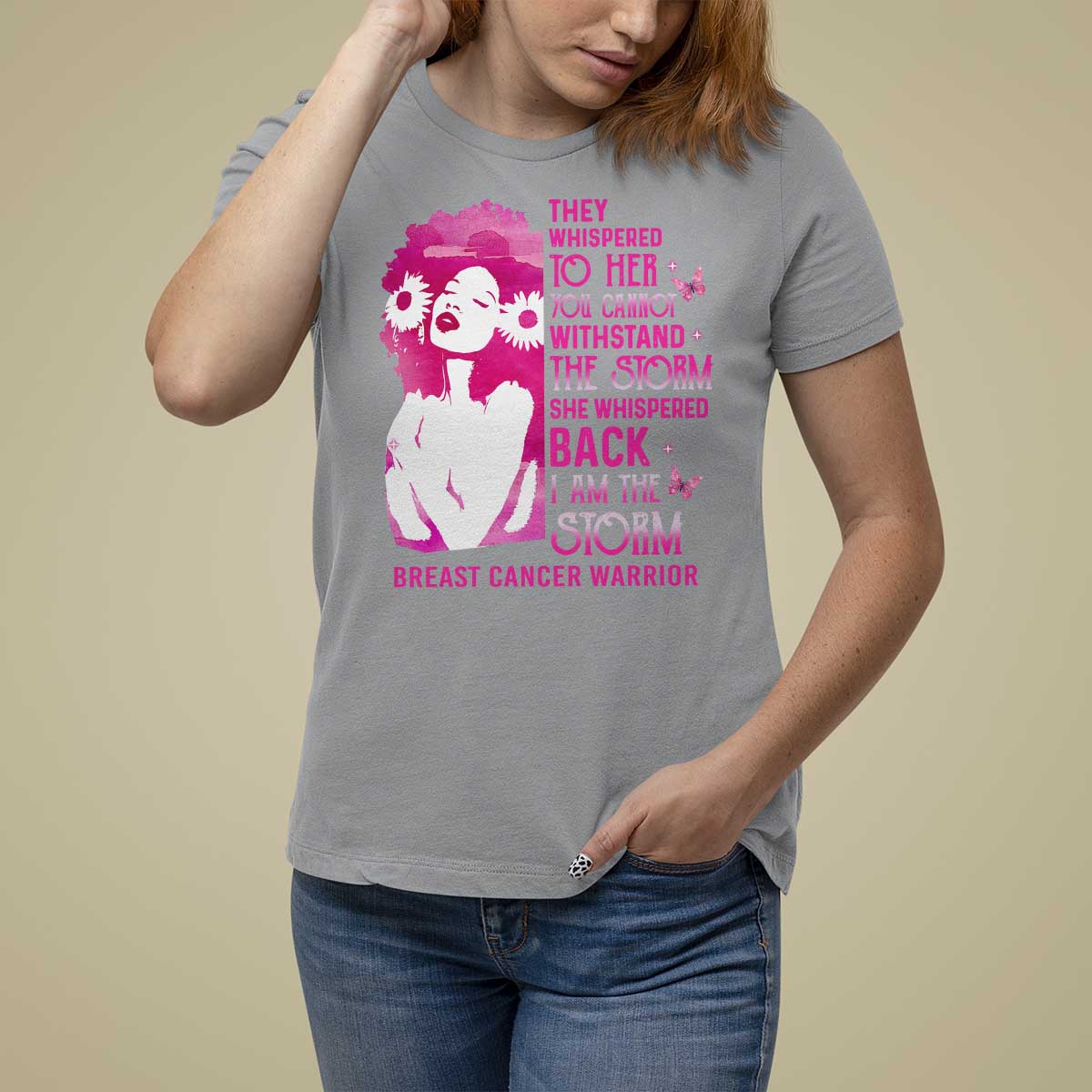 Pink Breast Cancer T Shirt For Women She Whispered Back I Am The Storm - Wonder Print Shop