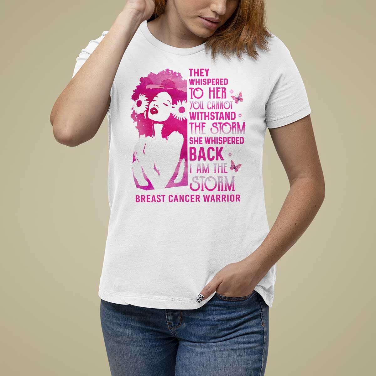 Pink Breast Cancer T Shirt For Women She Whispered Back I Am The Storm - Wonder Print Shop