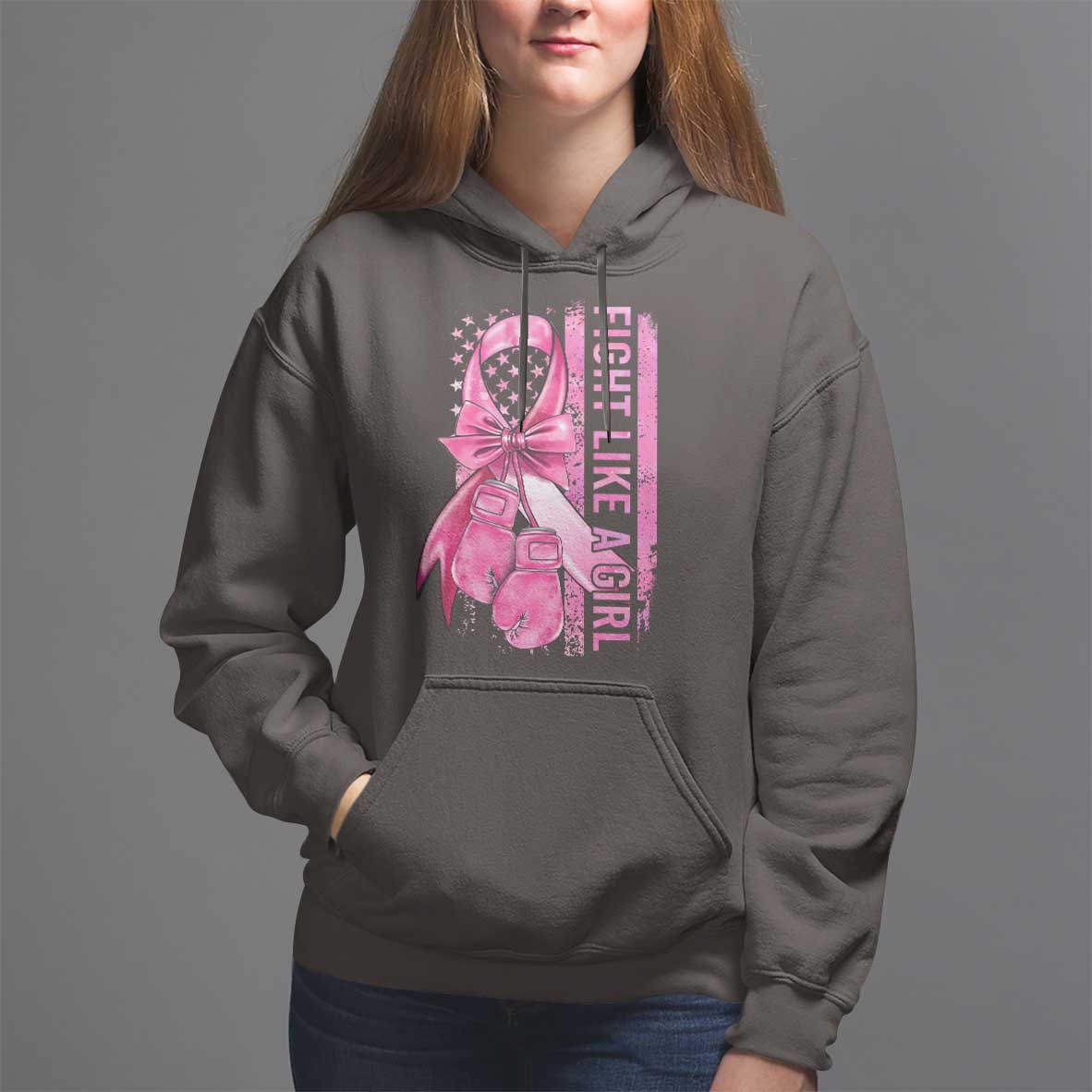 Breast Cancer Hoodie Fight Like A Girl Pink American Flag - Wonder Print Shop