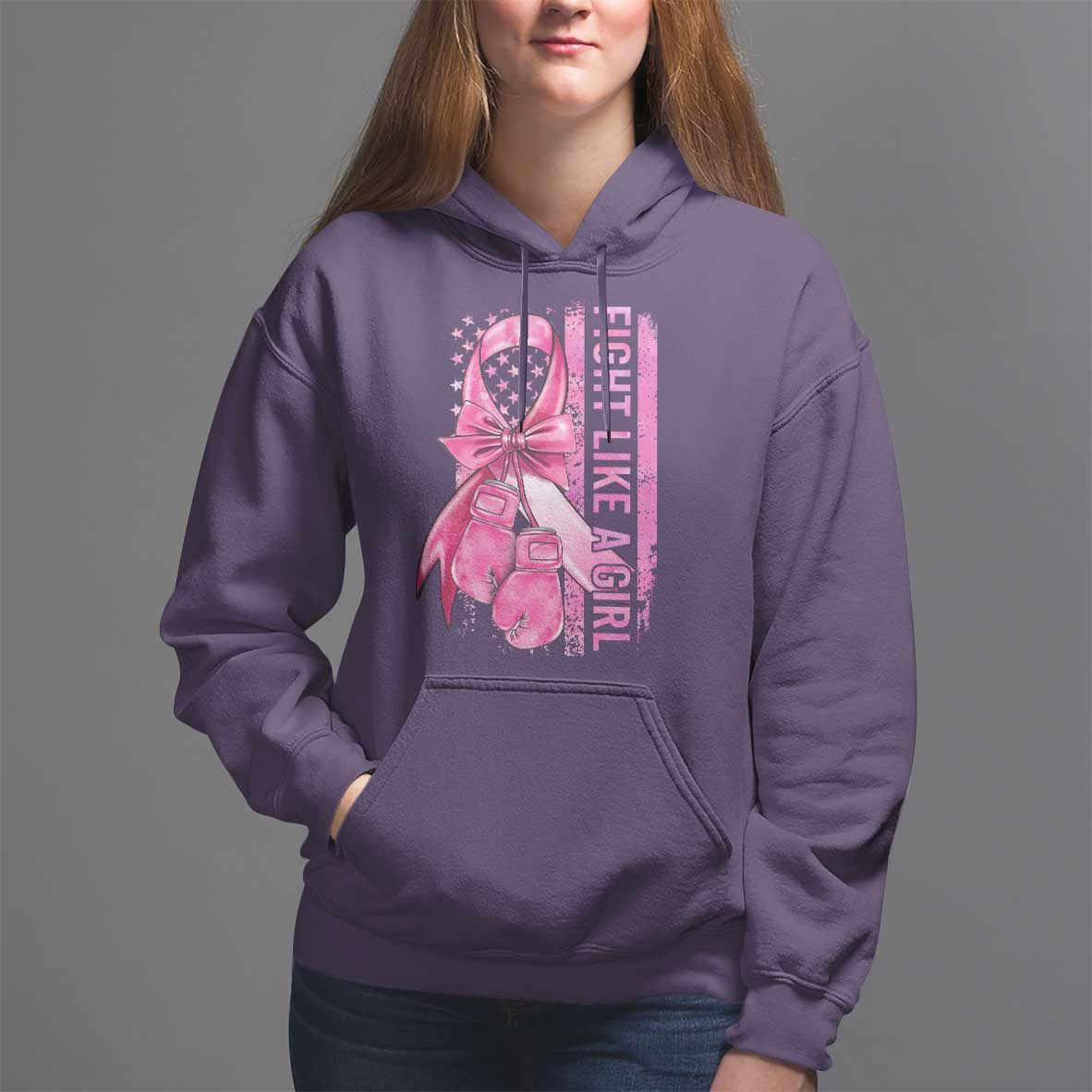 Breast Cancer Hoodie Fight Like A Girl Pink American Flag - Wonder Print Shop