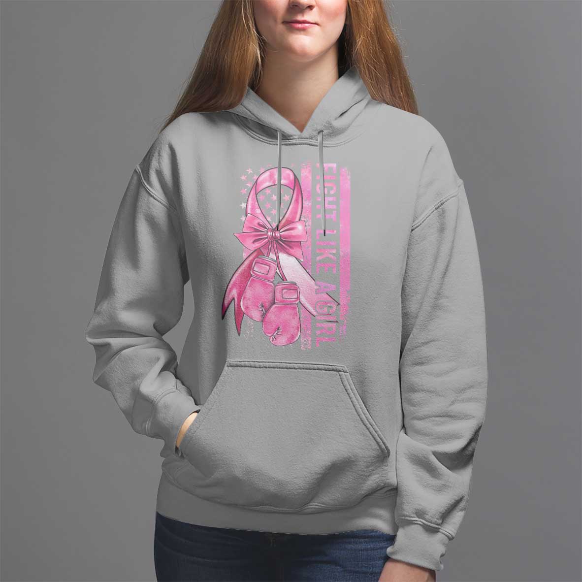 Breast Cancer Hoodie Fight Like A Girl Pink American Flag - Wonder Print Shop