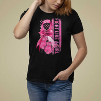 Breast Cancer T Shirt For Women Fight Like A Girl Pink American Flag - Wonder Print Shop