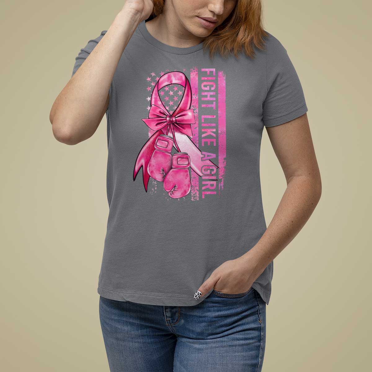 Breast Cancer T Shirt For Women Fight Like A Girl Pink American Flag - Wonder Print Shop
