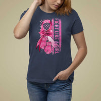 Breast Cancer T Shirt For Women Fight Like A Girl Pink American Flag - Wonder Print Shop