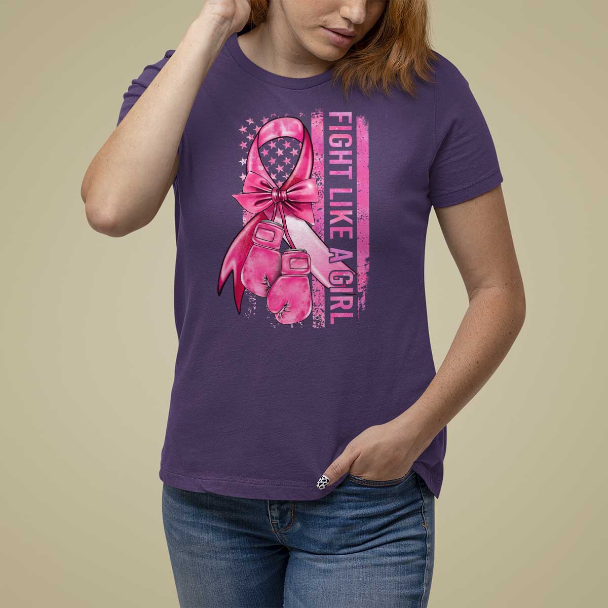 Breast Cancer T Shirt For Women Fight Like A Girl Pink American Flag - Wonder Print Shop