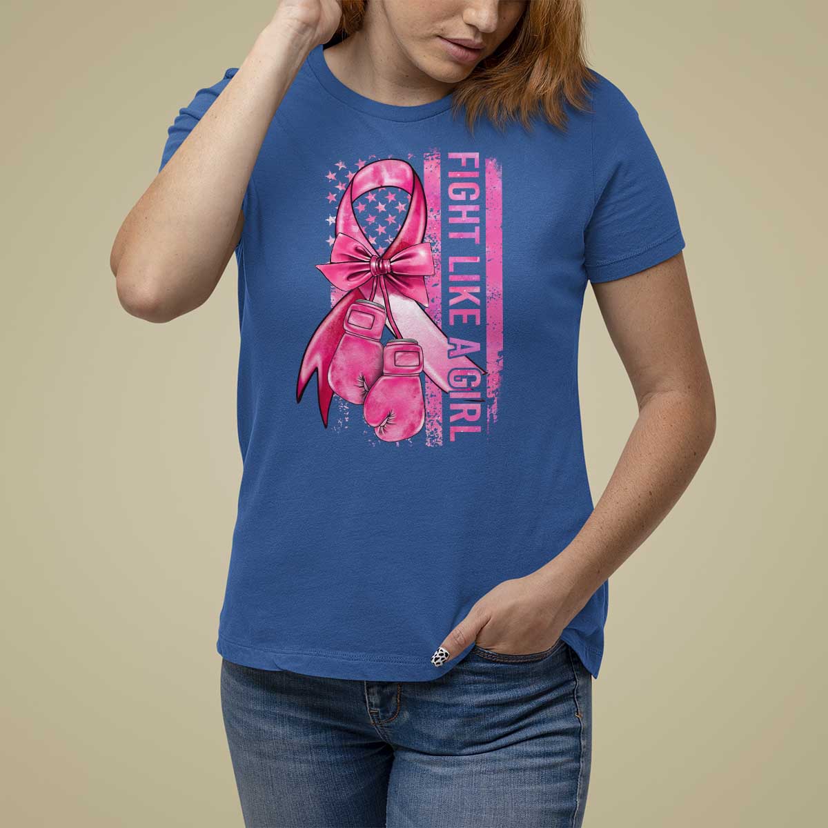 Breast Cancer T Shirt For Women Fight Like A Girl Pink American Flag - Wonder Print Shop