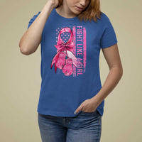 Breast Cancer T Shirt For Women Fight Like A Girl Pink American Flag - Wonder Print Shop
