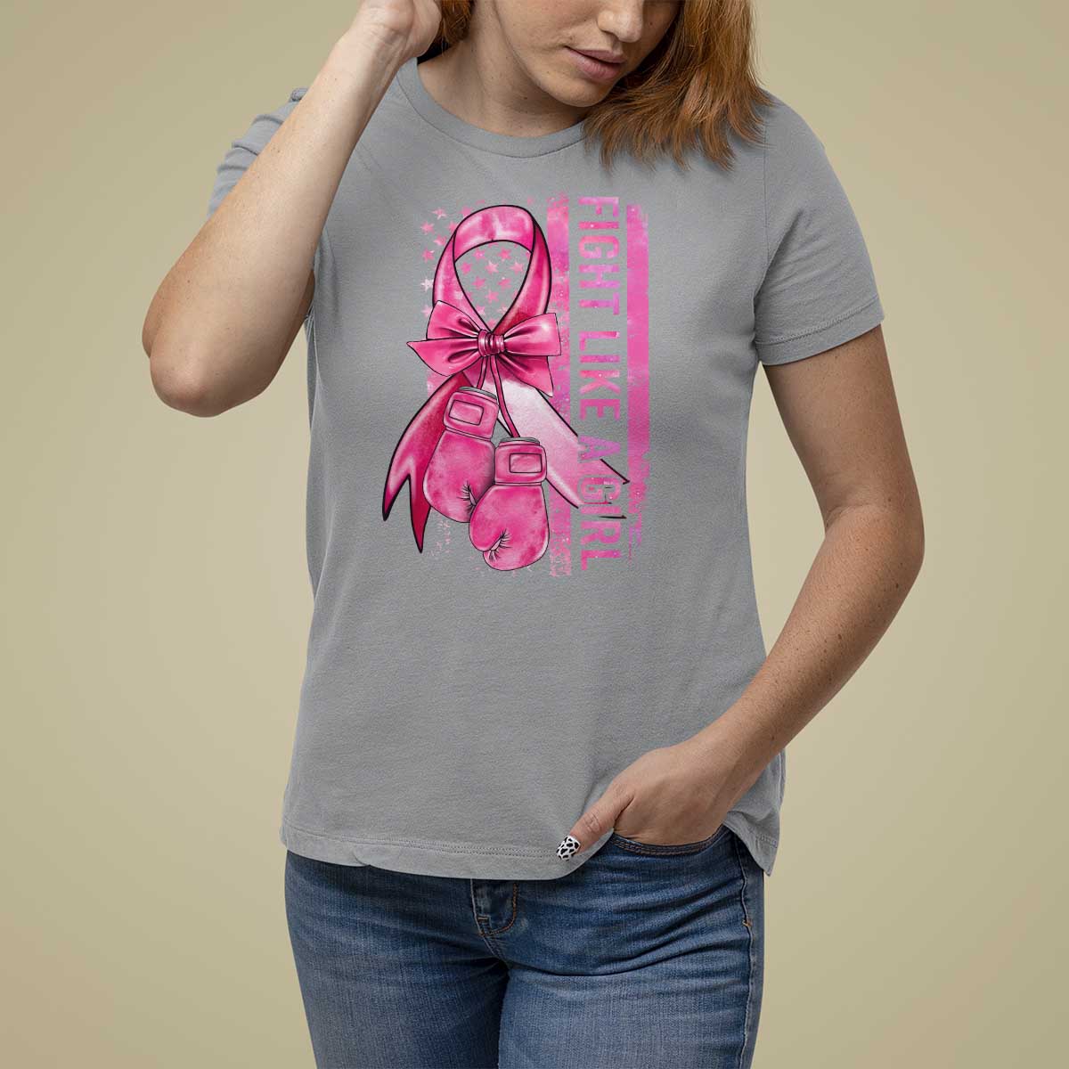 Breast Cancer T Shirt For Women Fight Like A Girl Pink American Flag - Wonder Print Shop