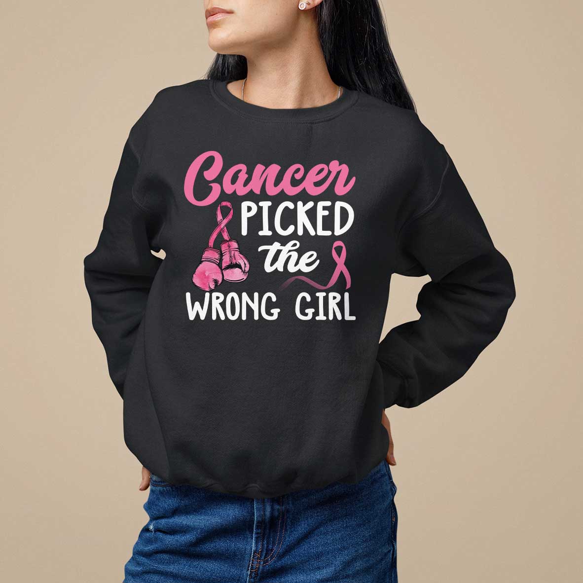 Breast Cancer Sweatshirt Cancer Picked The Wrong Girl - Wonder Print Shop