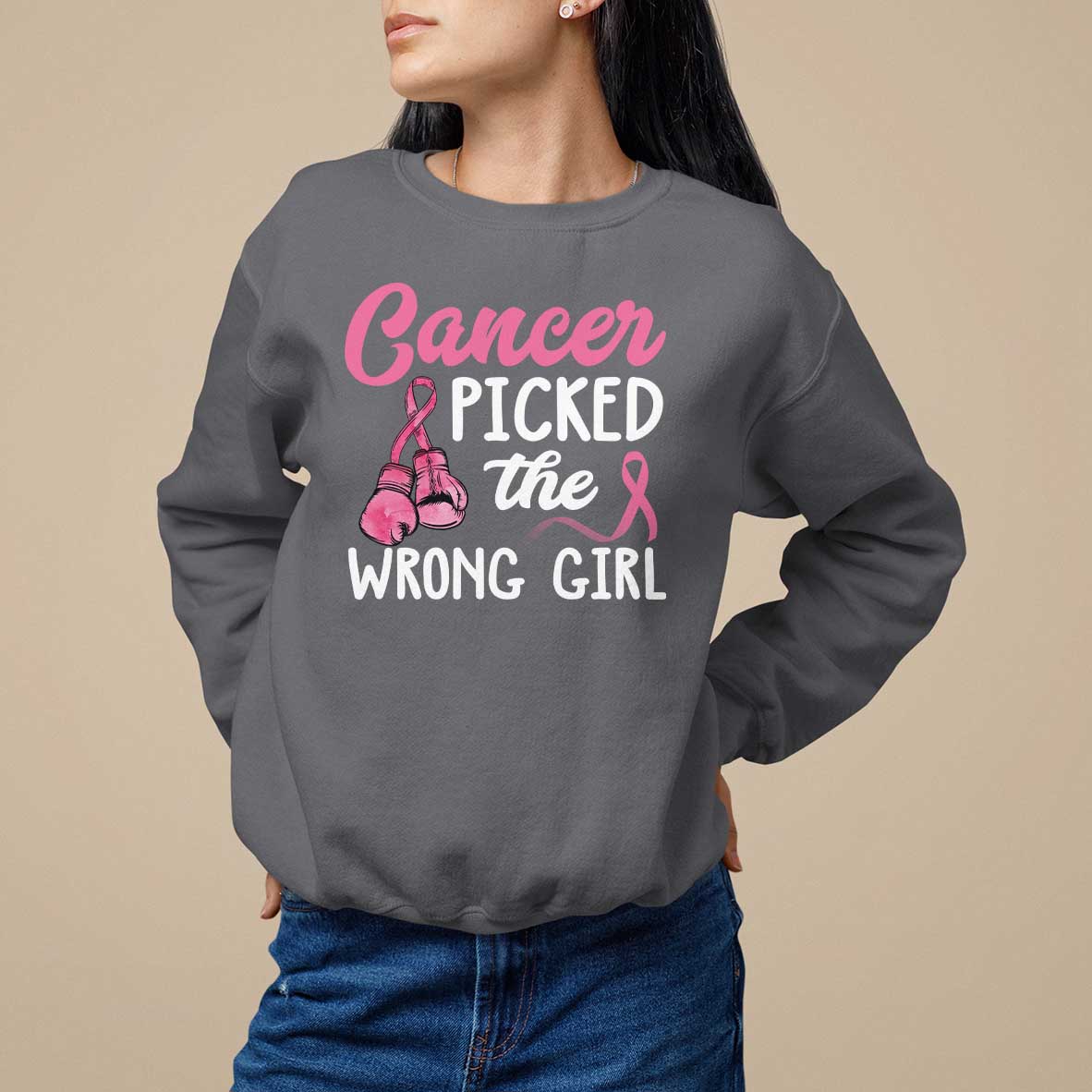 Breast Cancer Sweatshirt Cancer Picked The Wrong Girl - Wonder Print Shop