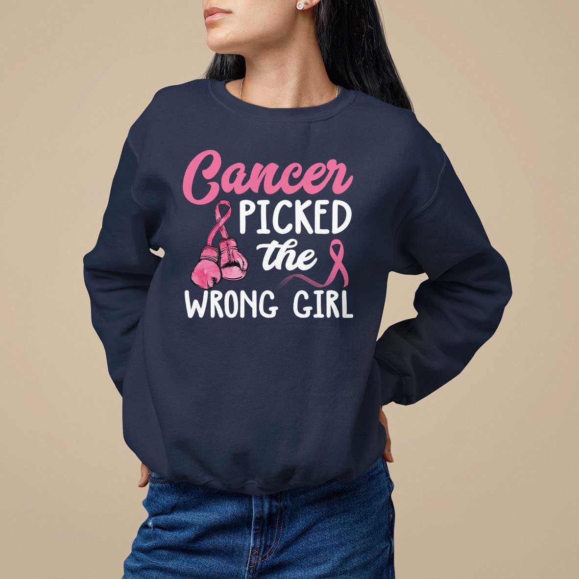 Breast Cancer Sweatshirt Cancer Picked The Wrong Girl - Wonder Print Shop