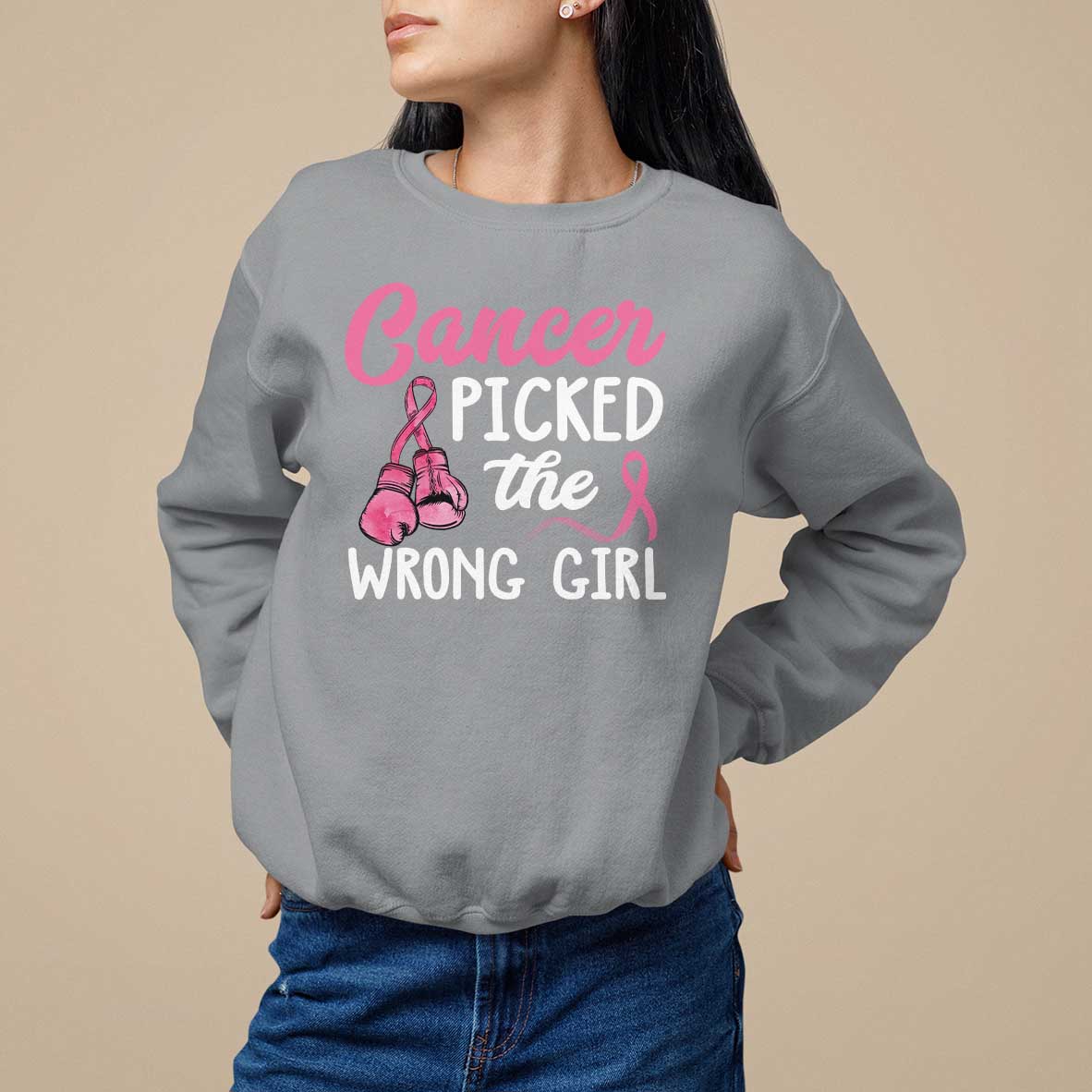 Breast Cancer Sweatshirt Cancer Picked The Wrong Girl - Wonder Print Shop