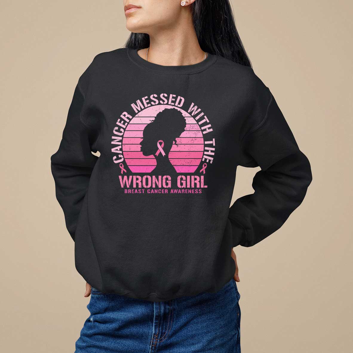 Breast Cancer Sweatshirt Cancer Messed With The Wrong Girl - Wonder Print Shop
