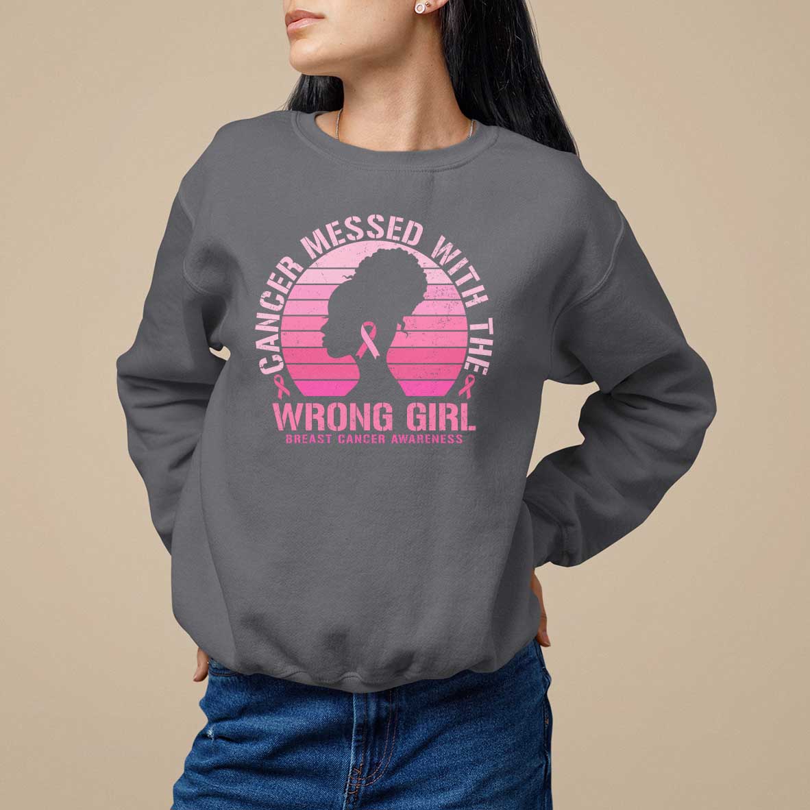 Breast Cancer Sweatshirt Cancer Messed With The Wrong Girl - Wonder Print Shop