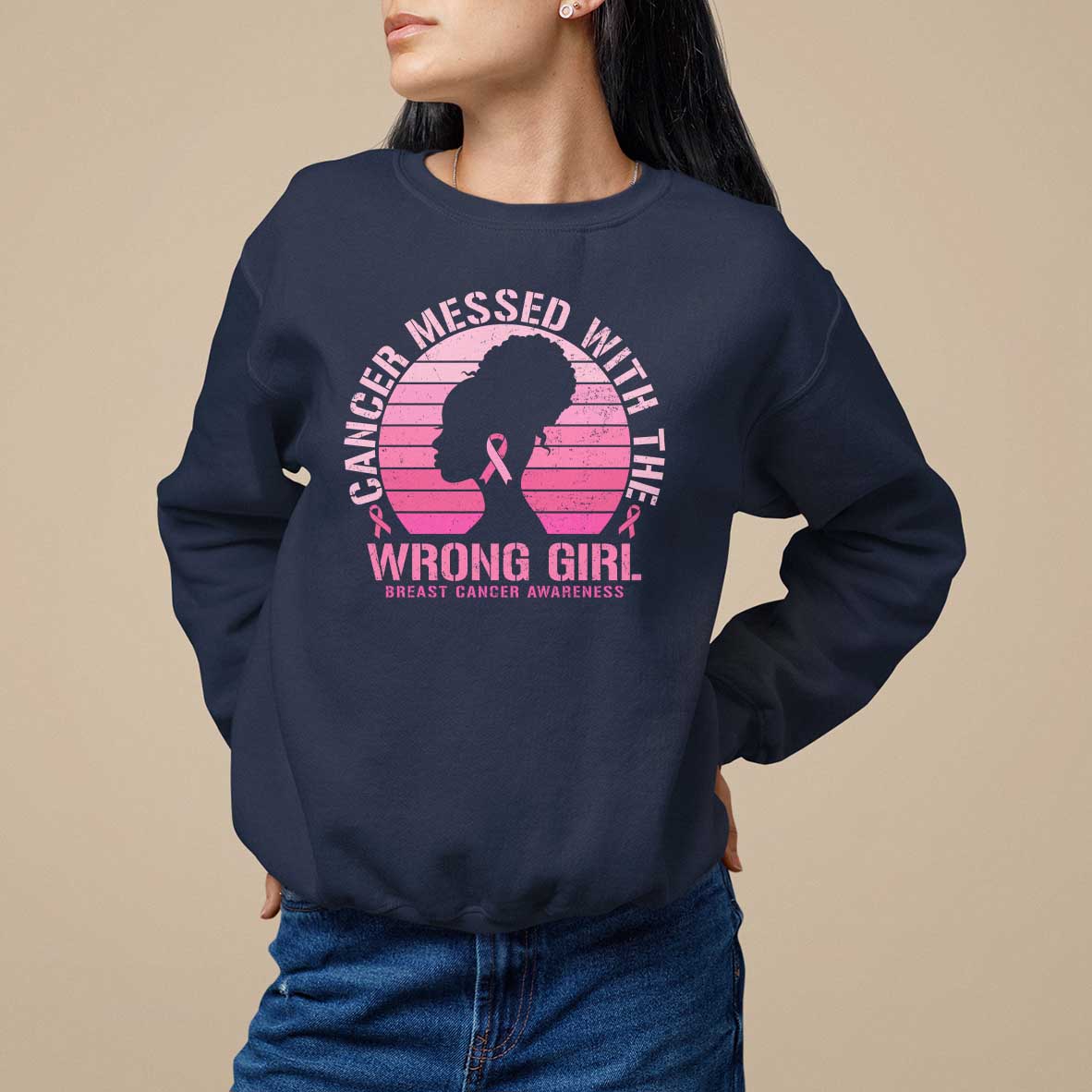 Breast Cancer Sweatshirt Cancer Messed With The Wrong Girl - Wonder Print Shop