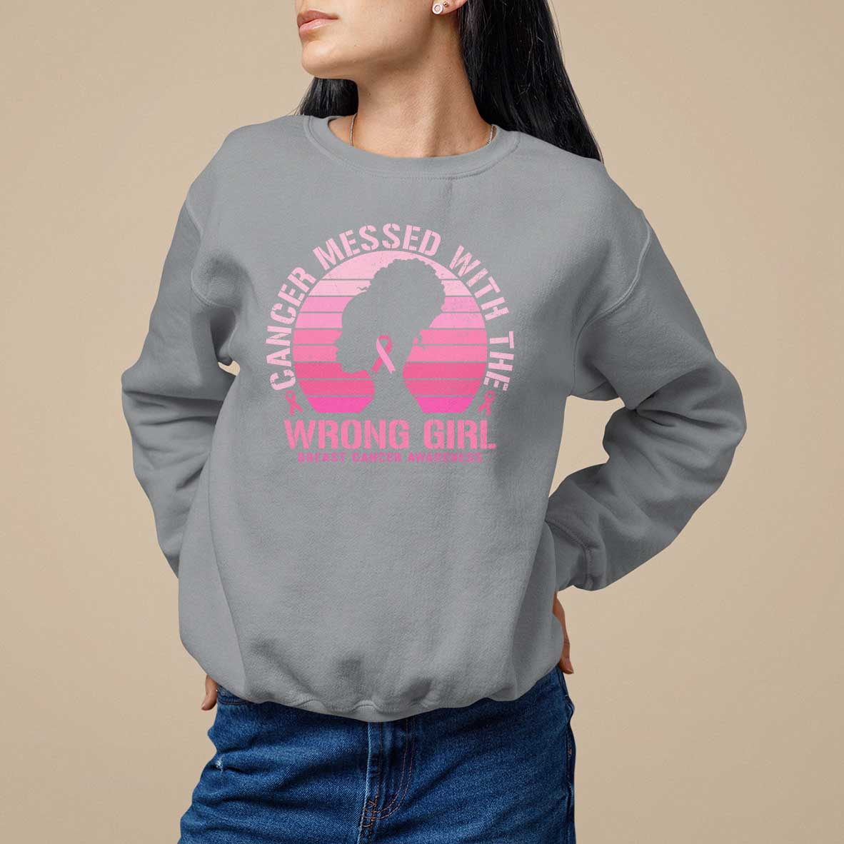 Breast Cancer Sweatshirt Cancer Messed With The Wrong Girl - Wonder Print Shop