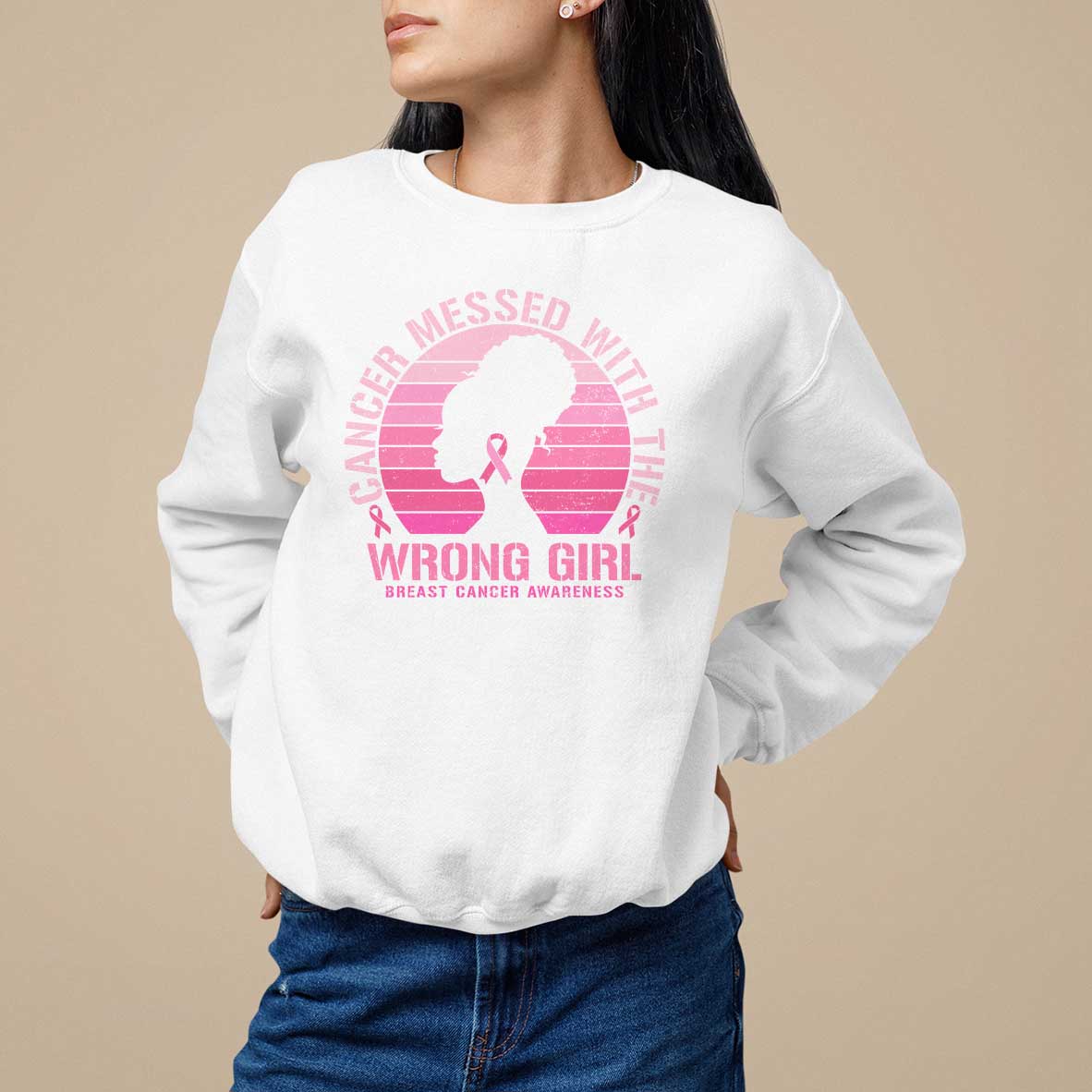 Breast Cancer Sweatshirt Cancer Messed With The Wrong Girl - Wonder Print Shop