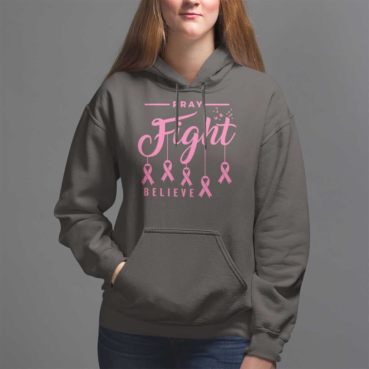Breast Cancer Hoodie Pray Fight Believe - Wonder Print Shop