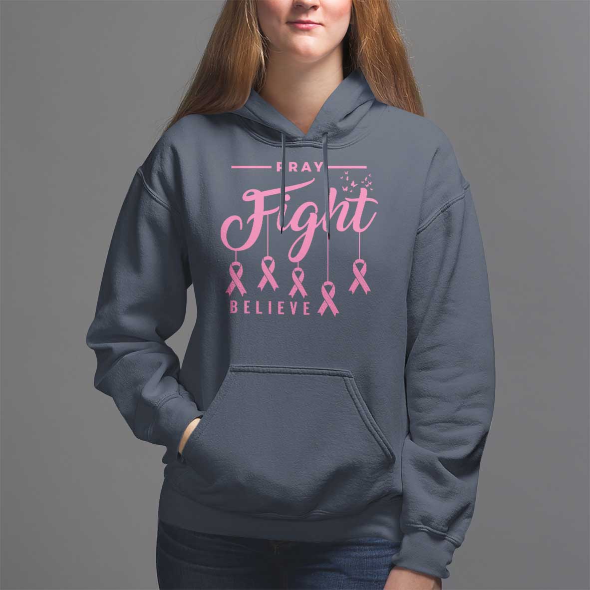 Breast Cancer Hoodie Pray Fight Believe - Wonder Print Shop