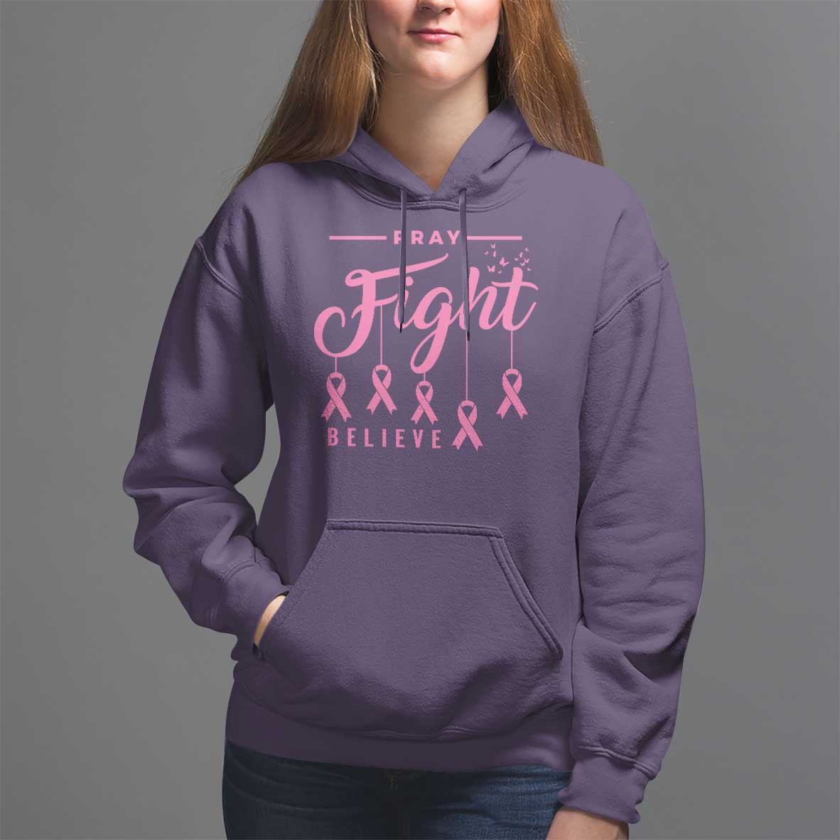 Breast Cancer Hoodie Pray Fight Believe - Wonder Print Shop