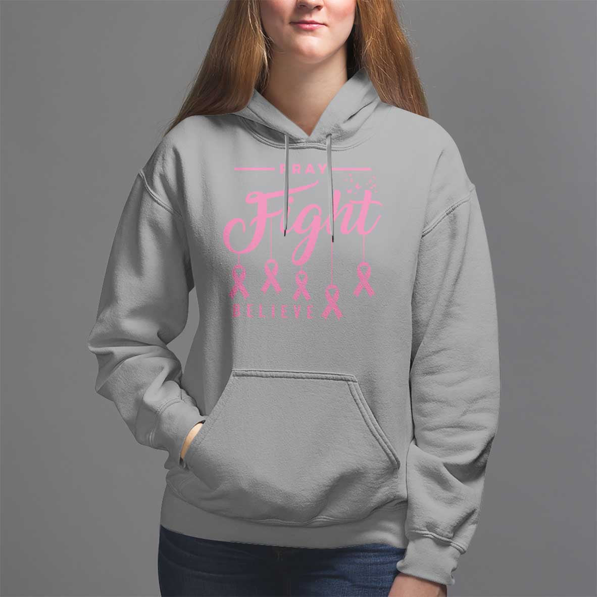 Breast Cancer Hoodie Pray Fight Believe - Wonder Print Shop