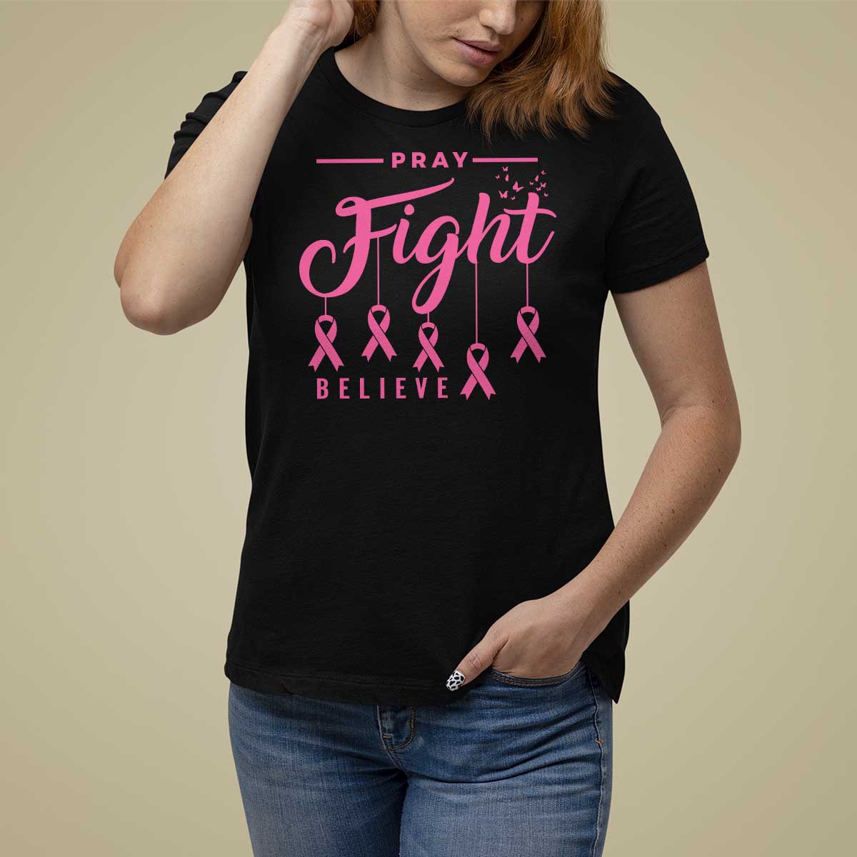 Breast Cancer T Shirt For Women Pray Fight Believe - Wonder Print Shop