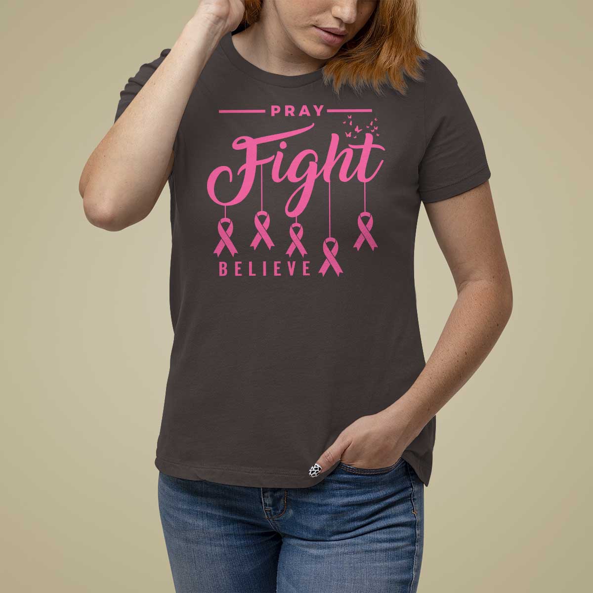 Breast Cancer T Shirt For Women Pray Fight Believe - Wonder Print Shop