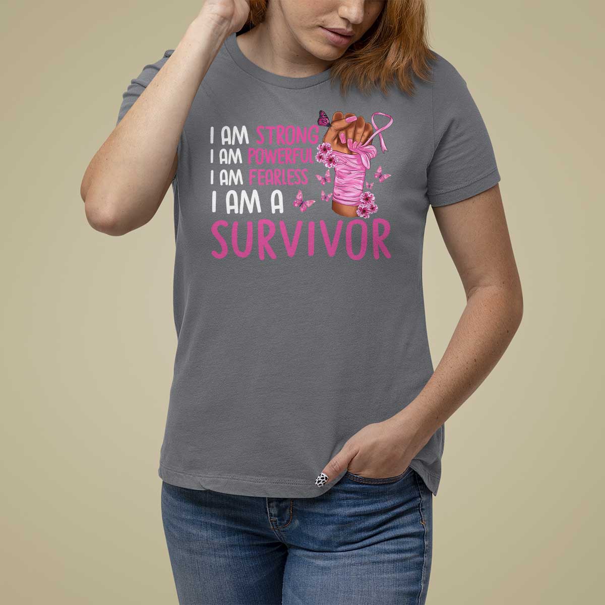 Pink Breast Cancer T Shirt For Women I Am A Survivor Strong Powerful Fearless - Wonder Print Shop