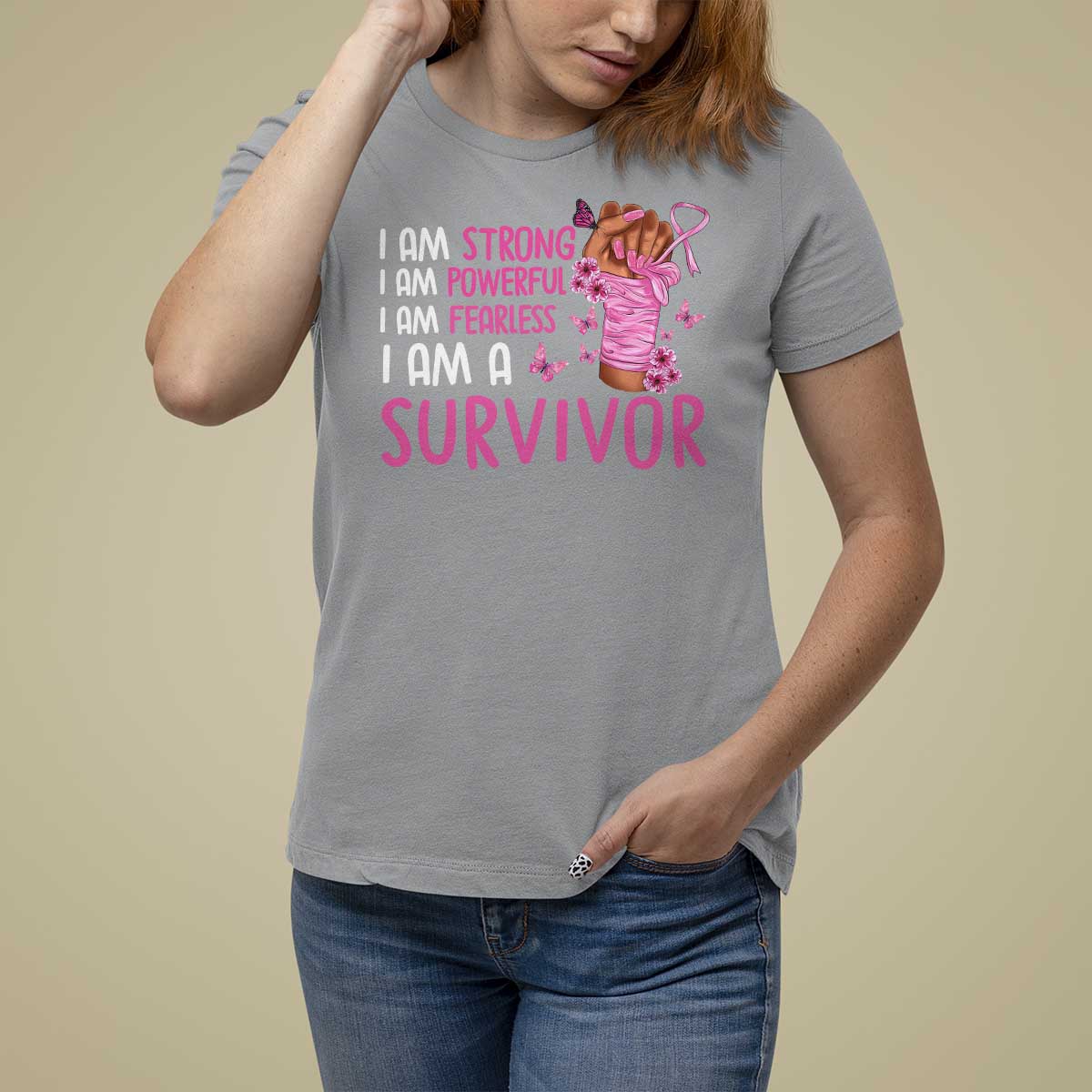 Pink Breast Cancer T Shirt For Women I Am A Survivor Strong Powerful Fearless - Wonder Print Shop