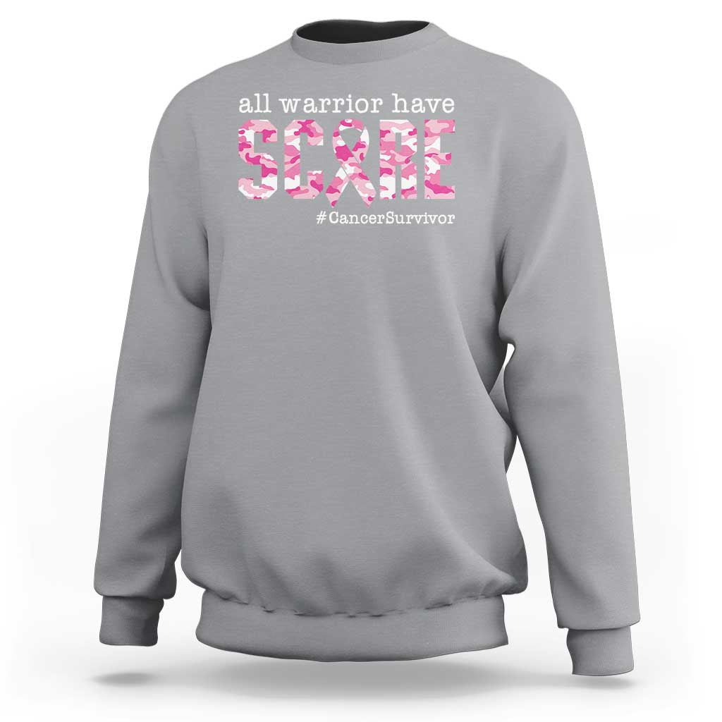 Breast Cancer Sweatshirt All Warriors Have Scars Millitary Camouflage - Wonder Print Shop