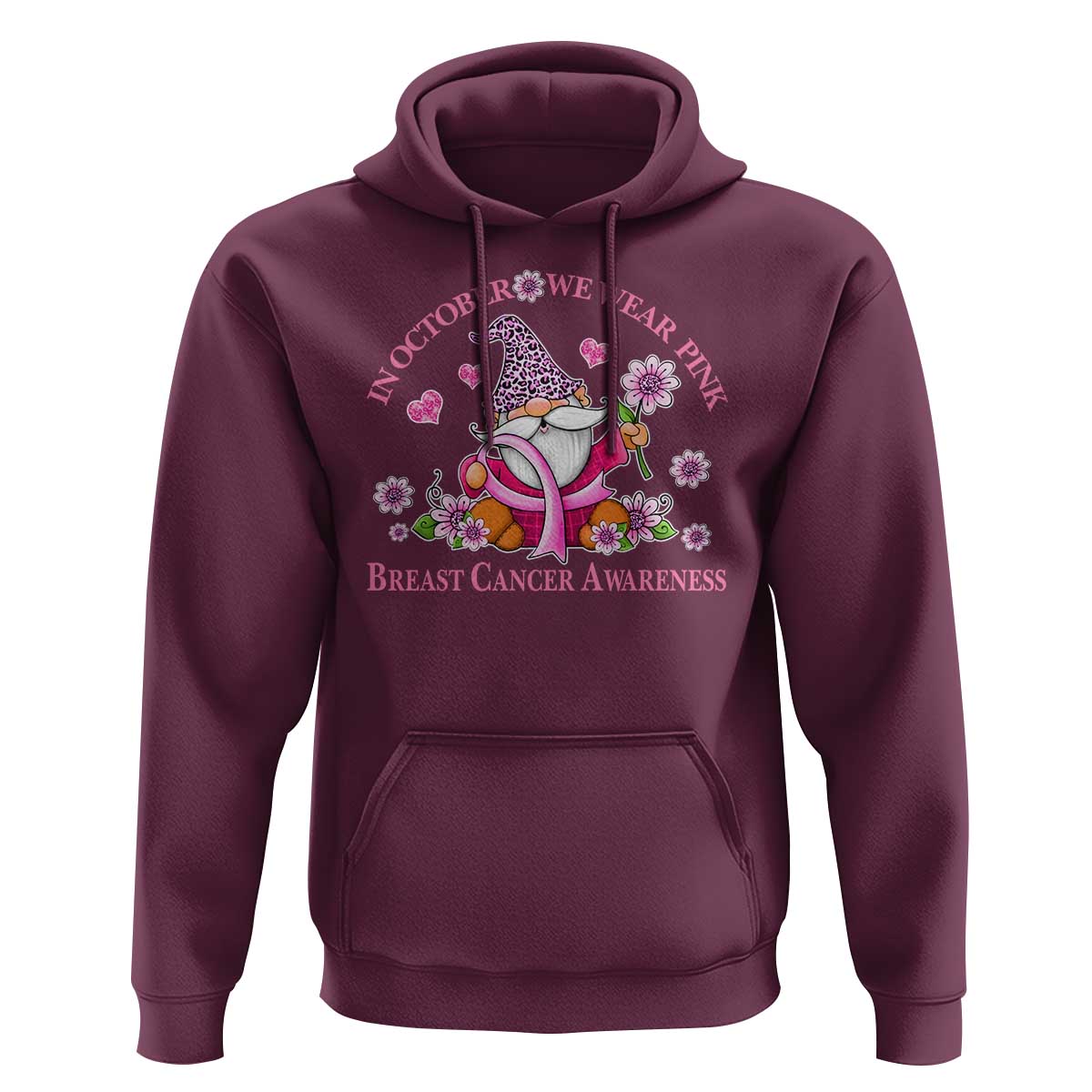 Breast Cancer Awareness Hoodie In October We Wear Pink Gnome - Wonder Print Shop