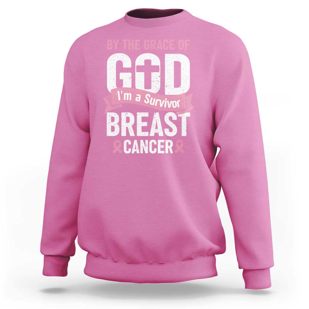 Breast Cancer Sweatshirt By The Grace Of God I'm A Survivor - Wonder Print Shop