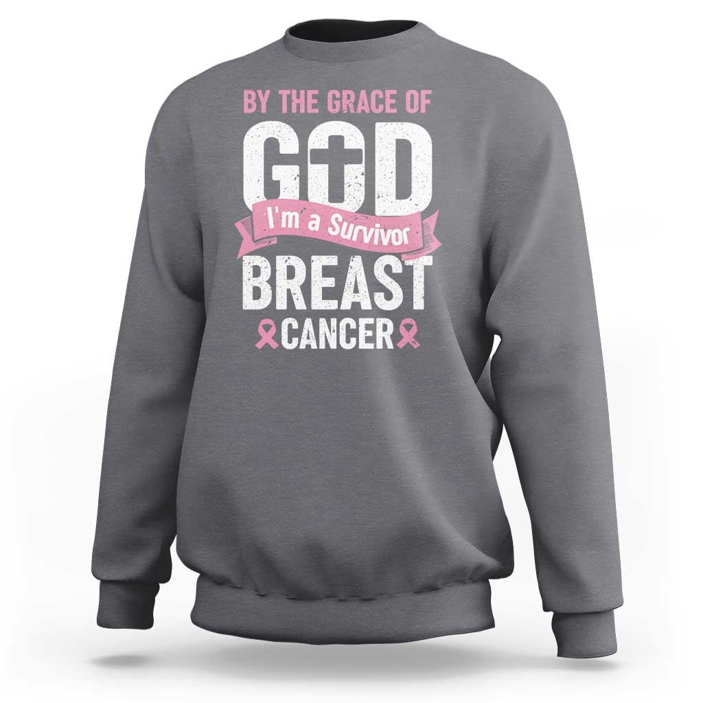 Breast Cancer Sweatshirt By The Grace Of God I'm A Survivor - Wonder Print Shop