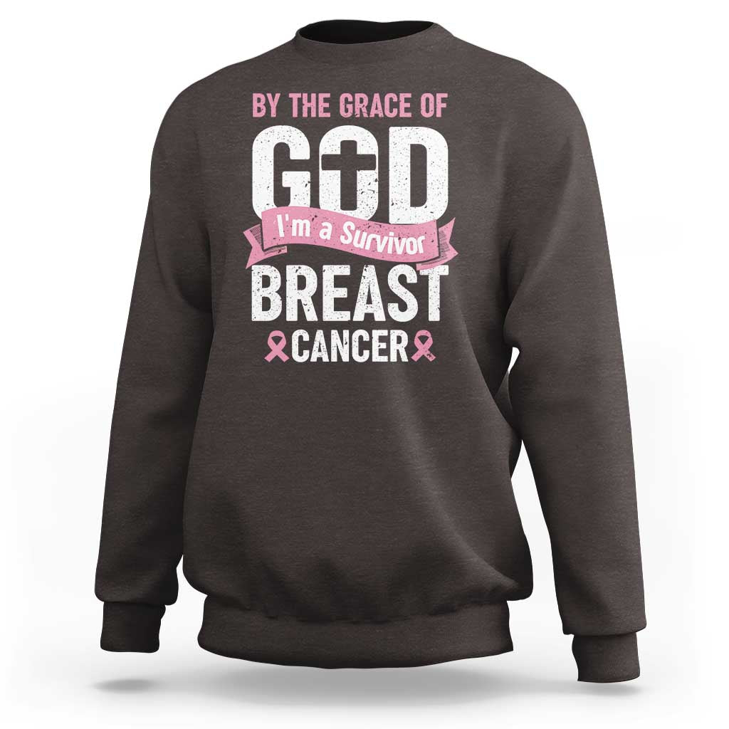 Breast Cancer Sweatshirt By The Grace Of God I'm A Survivor - Wonder Print Shop