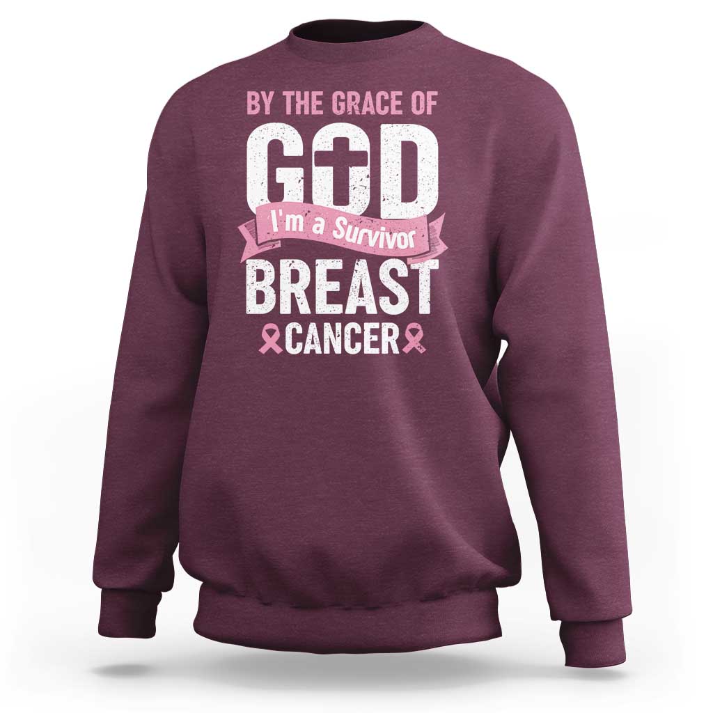 Breast Cancer Sweatshirt By The Grace Of God I'm A Survivor - Wonder Print Shop