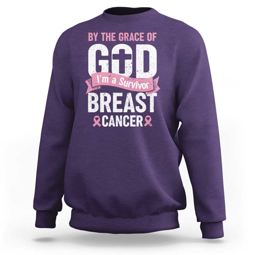 Breast Cancer Sweatshirt By The Grace Of God I'm A Survivor - Wonder Print Shop