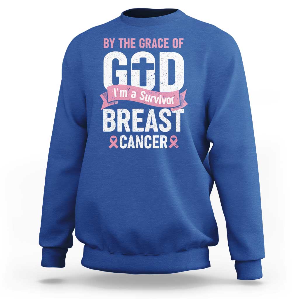 Breast Cancer Sweatshirt By The Grace Of God I'm A Survivor - Wonder Print Shop