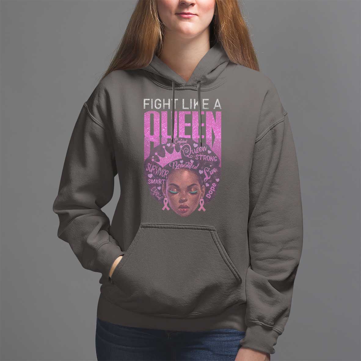 Pink Breast Cancer Warrior Hoodie Fight Like A Queen - Wonder Print Shop