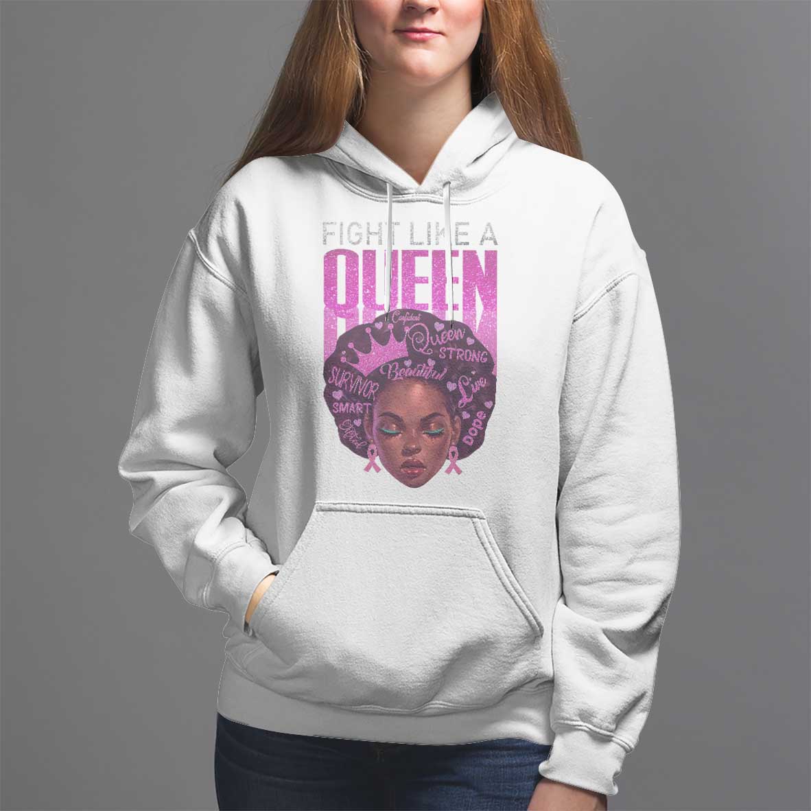 Pink Breast Cancer Warrior Hoodie Fight Like A Queen - Wonder Print Shop